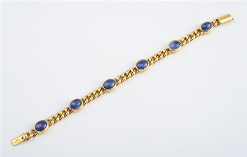 Appraisal: K GOLD AND SAPPHIRE BRACELET BULGARI Curb-link chain with six