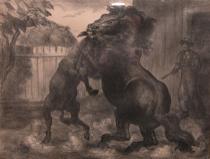 Appraisal: John Steuart Curry American - Stallion And Jack Fighting a