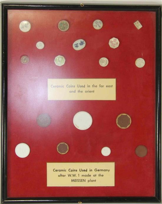 Appraisal: Sale Lot A Framed Case of Porcelain Coins late th