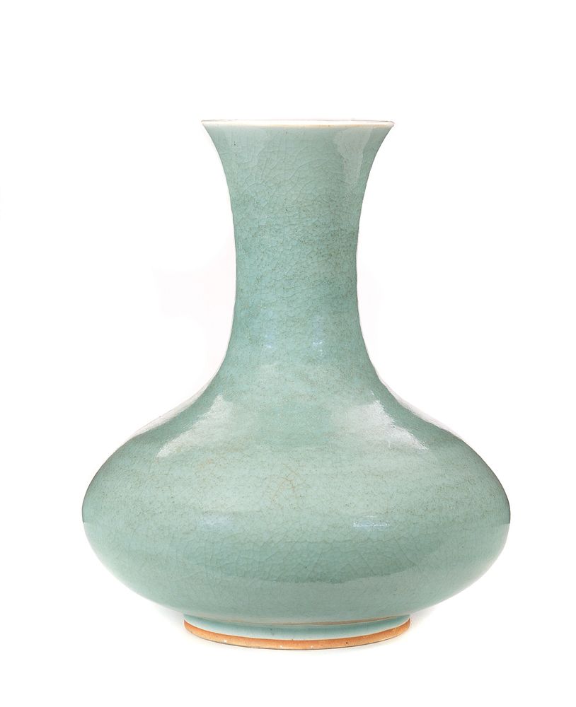 Appraisal: Chinese Green Glazed Porcelain Vase Chinese green glazed porcelain squat