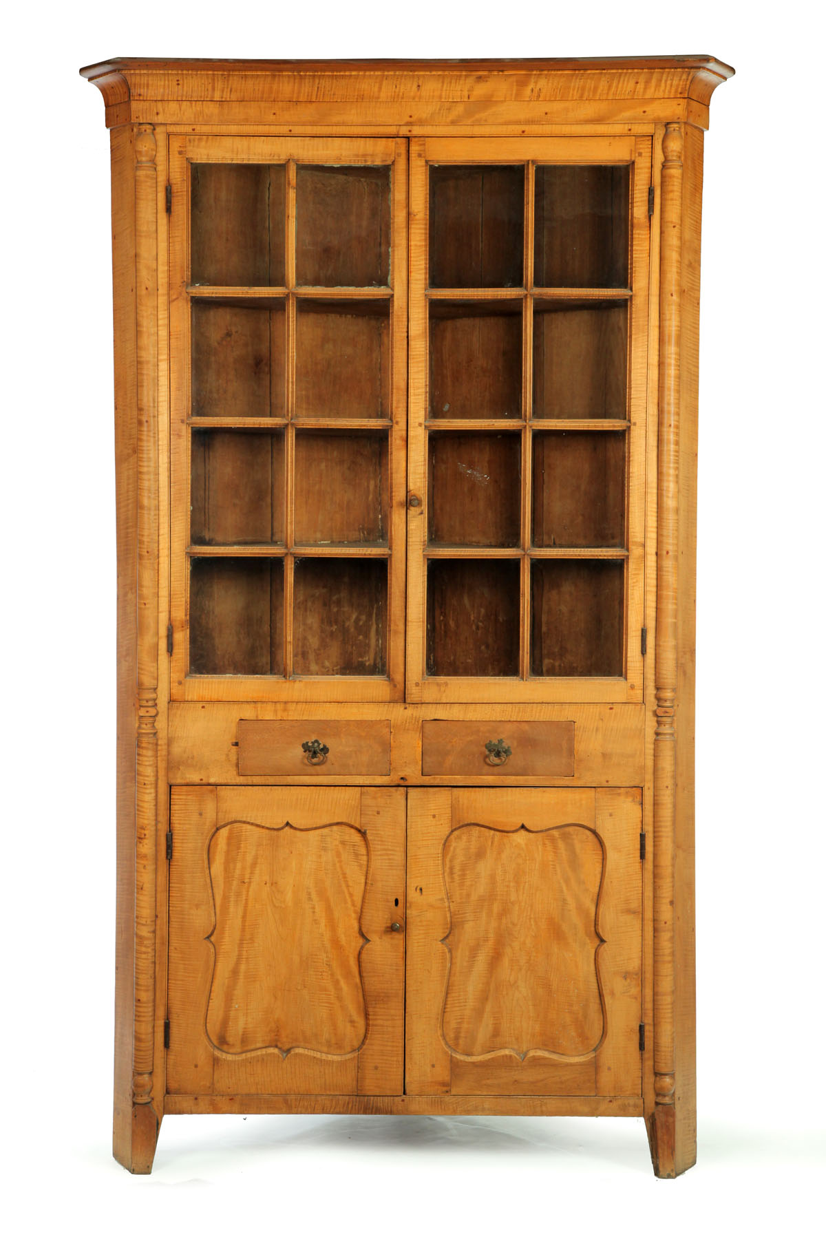 Appraisal: SHERATON CORNER CUPBOARD American nd quarter- th century curly maple