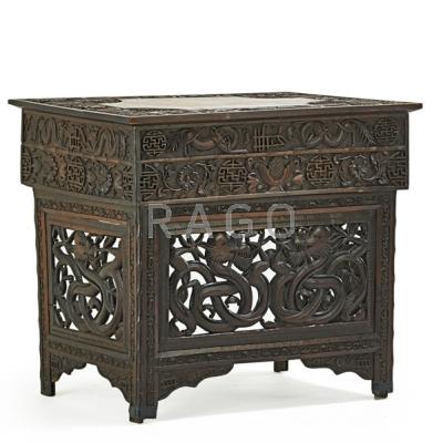 Appraisal: CHINESE TAX COLLECTOR s DESK Teak with carved dragon panels