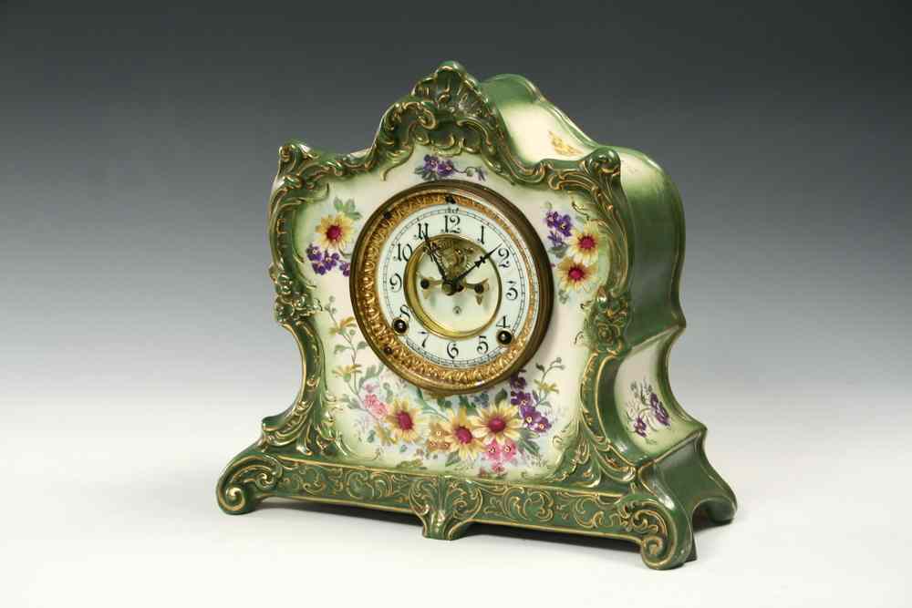 Appraisal: MANTEL CLOCK - Ansonia mantel clock in porcelain case by