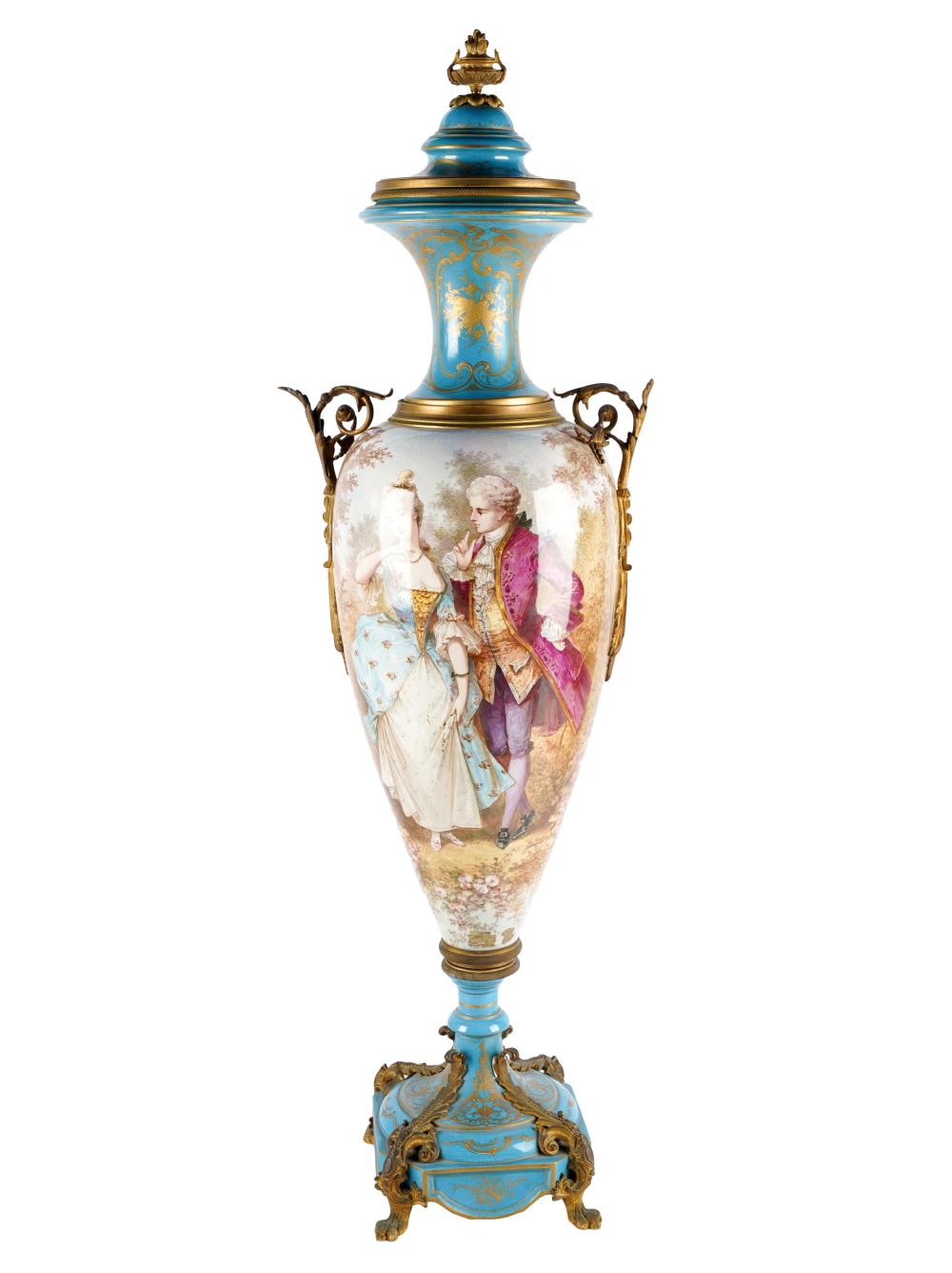 Appraisal: SEVRES-STYLE PORCELAIN URN th century painted with a continuous scene