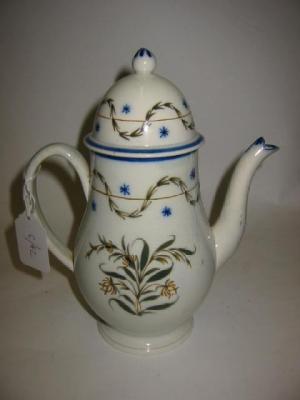 Appraisal: A YORKSHIRE PEARLWARE SMALL COFFEE POT AND COVER late th