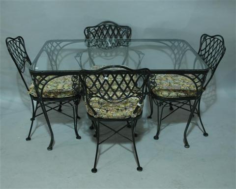 Appraisal: SET WROUGHT IRON GARDEN FURNITURE Thirteen piece set with cushions