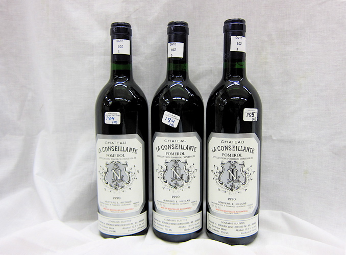 Appraisal: THREE BOTTLES VINTAGE FRENCH RED BORDEAUX Chateau La Conseillante Pomerol