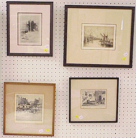 Appraisal: Four framed etchings Stephen Parrish American - On the Thames