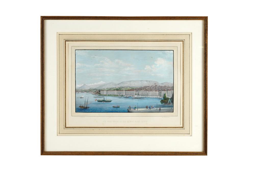 Appraisal: VUE PRISE DEPUIS LE QUAI DU MONT BLANC GENEVEhand colored