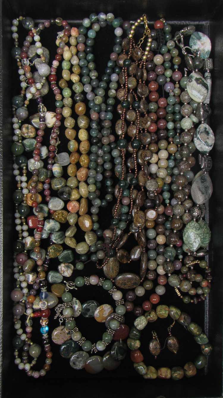 Appraisal: SEVENTEEN ARTICLES OF JASPER BEAD JEWELRY including ten necklaces three