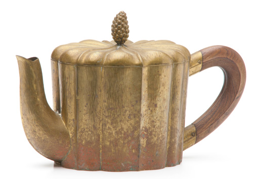 Appraisal: JOSEF HOFFMANN WIENER WERKSTATTE Brass-washed copper teapot with tin lining