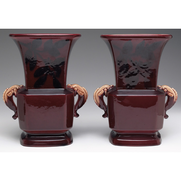 Appraisal: Rookwood vases pair urn shape with two dolphin figure handles