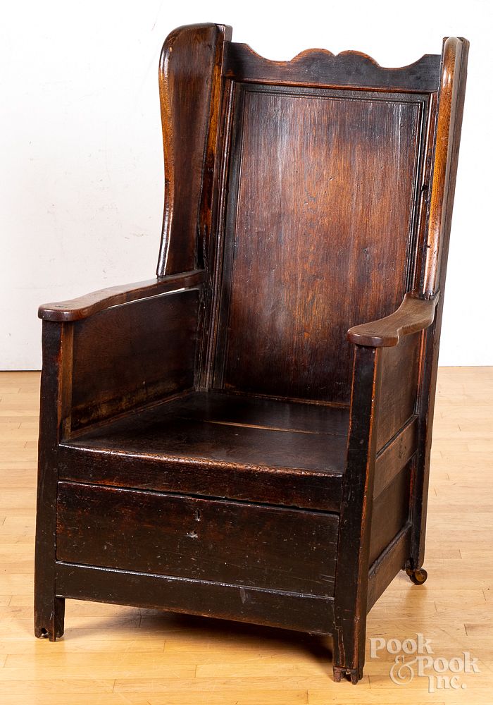 Appraisal: George I oak necessary chair ca George I oak necessary