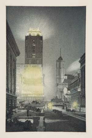 Appraisal: JOHN TAYLOR ARMS West Forty-Second Street Night Color aquatint and