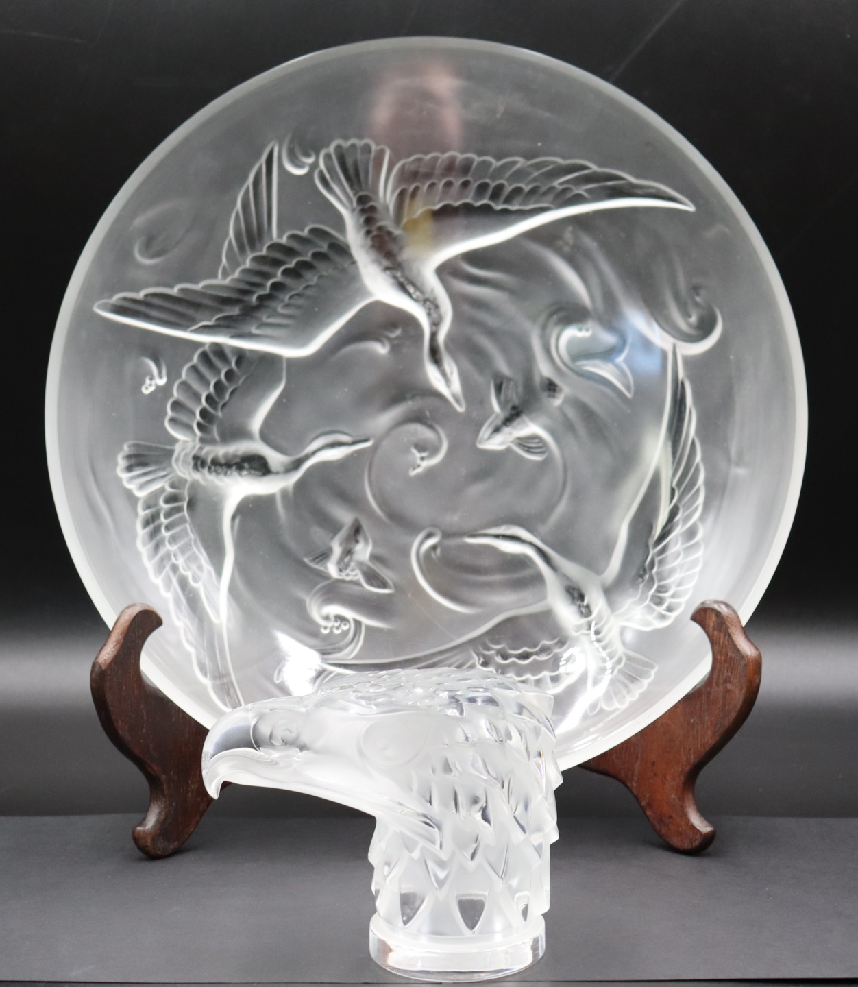 Appraisal: LALIQUE EAGLE AND A VERLIS SIGNED CHARGER The Eagle paperweight