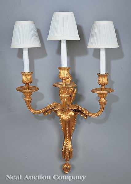 Appraisal: A Louis XVI-Style Gilt Bronze Three-Light Wall Sconce th c