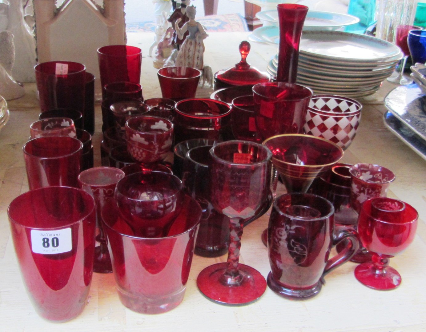 Appraisal: A quantity of ruby glass wares mainly th century stemware