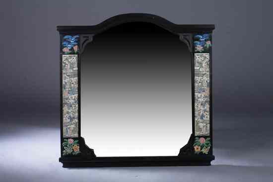 Appraisal: TWO CHINESE EMBROIDERED SILK PANELS MOUNTED ON WOOD MIRROR Worked