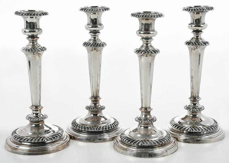 Appraisal: Two Pairs of Silver Candlesticks English early to mid th