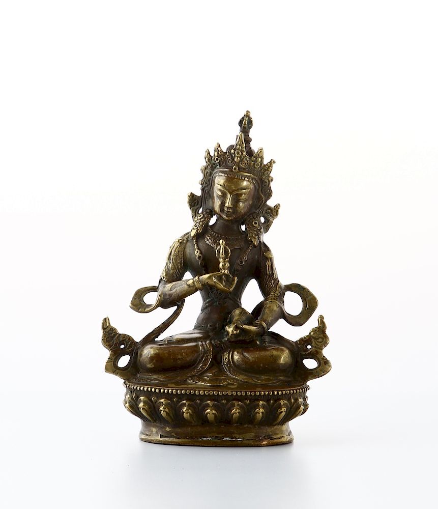 Appraisal: Chinese Gilt Bronze Figure of Buddha Rendered seated leaning left