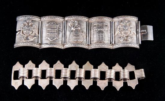 Appraisal: TWO PERUVIAN STERLING SILVER BRACELETS Circa s One with geometric