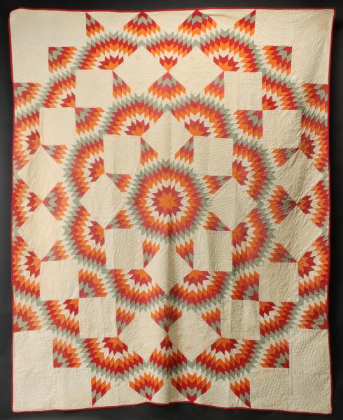 Appraisal: ANTIQUE QUILT IN THE 'BROKEN STAR' PATTERNThe hand-pieced Broken Star