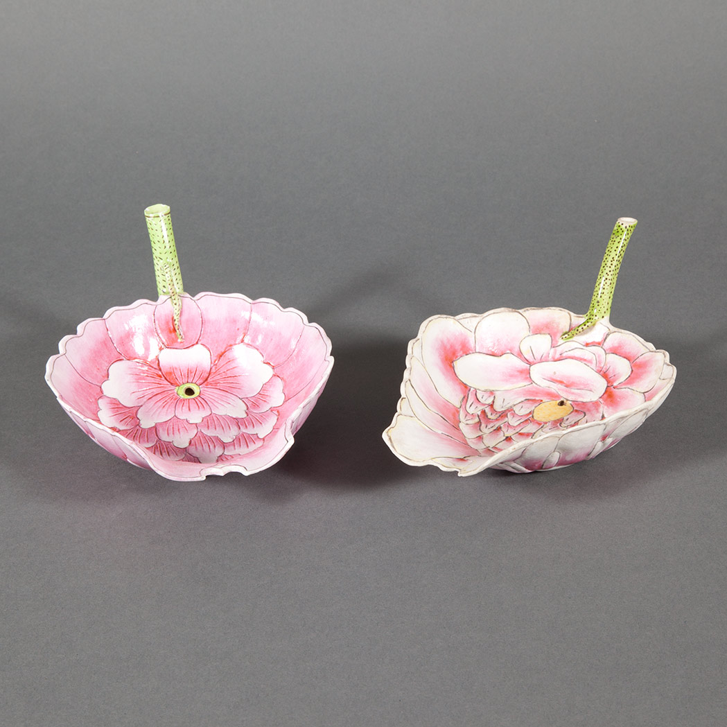 Appraisal: Two Chinese Famille Rose Enameled Porcelain Lotus Water Droppers Length