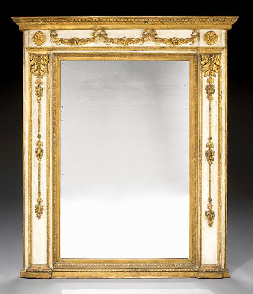 Appraisal: A Louis XVI parcel gilt and paint decorated mirror fourth