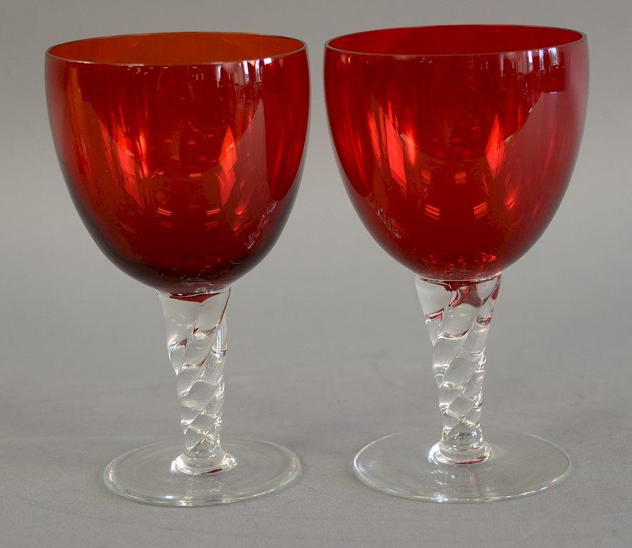 Appraisal: Set of twelve continental cranberry and colorless glass oversized stemmed