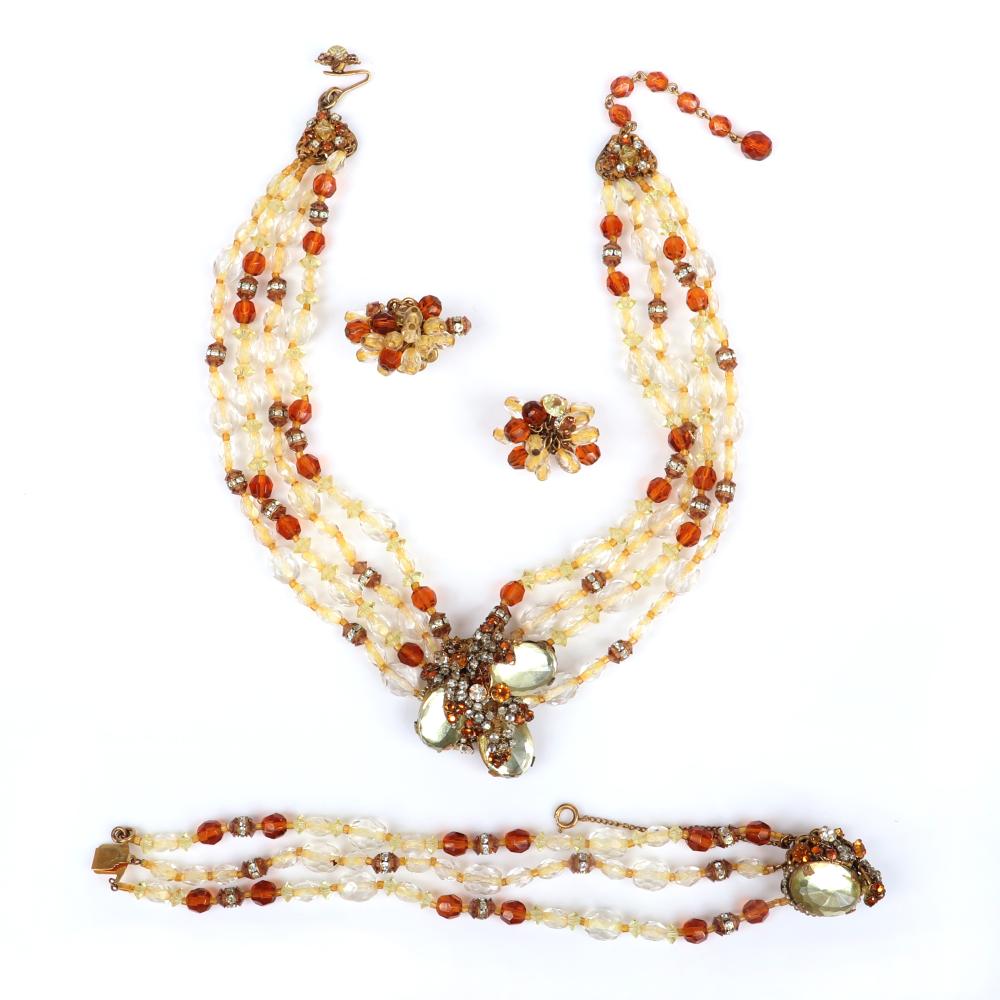 Appraisal: MIRIAM HASKELL AMBER CRYSTAL PARURE -STRAND NECKLACE -STRAND BRACELET AND