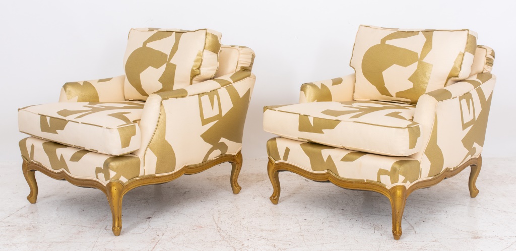 Appraisal: LOUIS XV STYLE MODERN UPHOLSTERED ARMCHAIR PAIR Pair of Louis