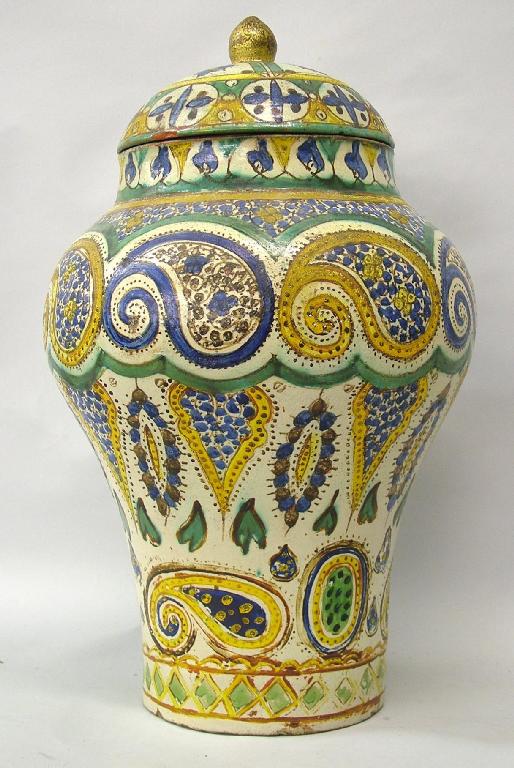 Appraisal: Early th century Moroccan polychrome painted inverted baluster vase and