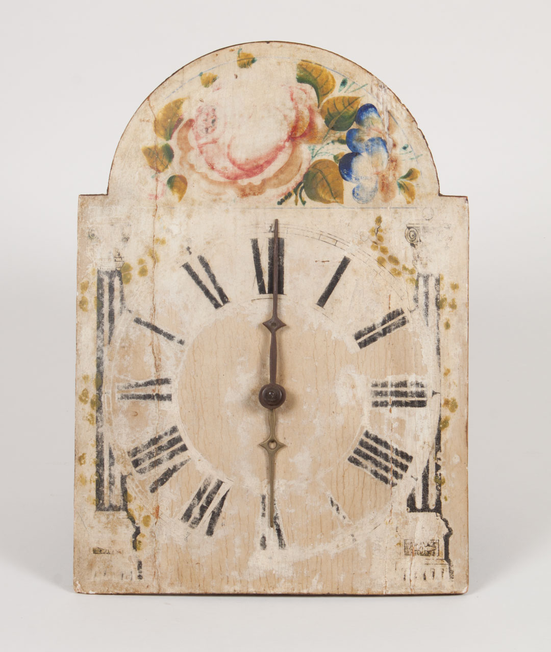 Appraisal: Continental painted wood wag-on-the-wall-clock th century floral painted wood face