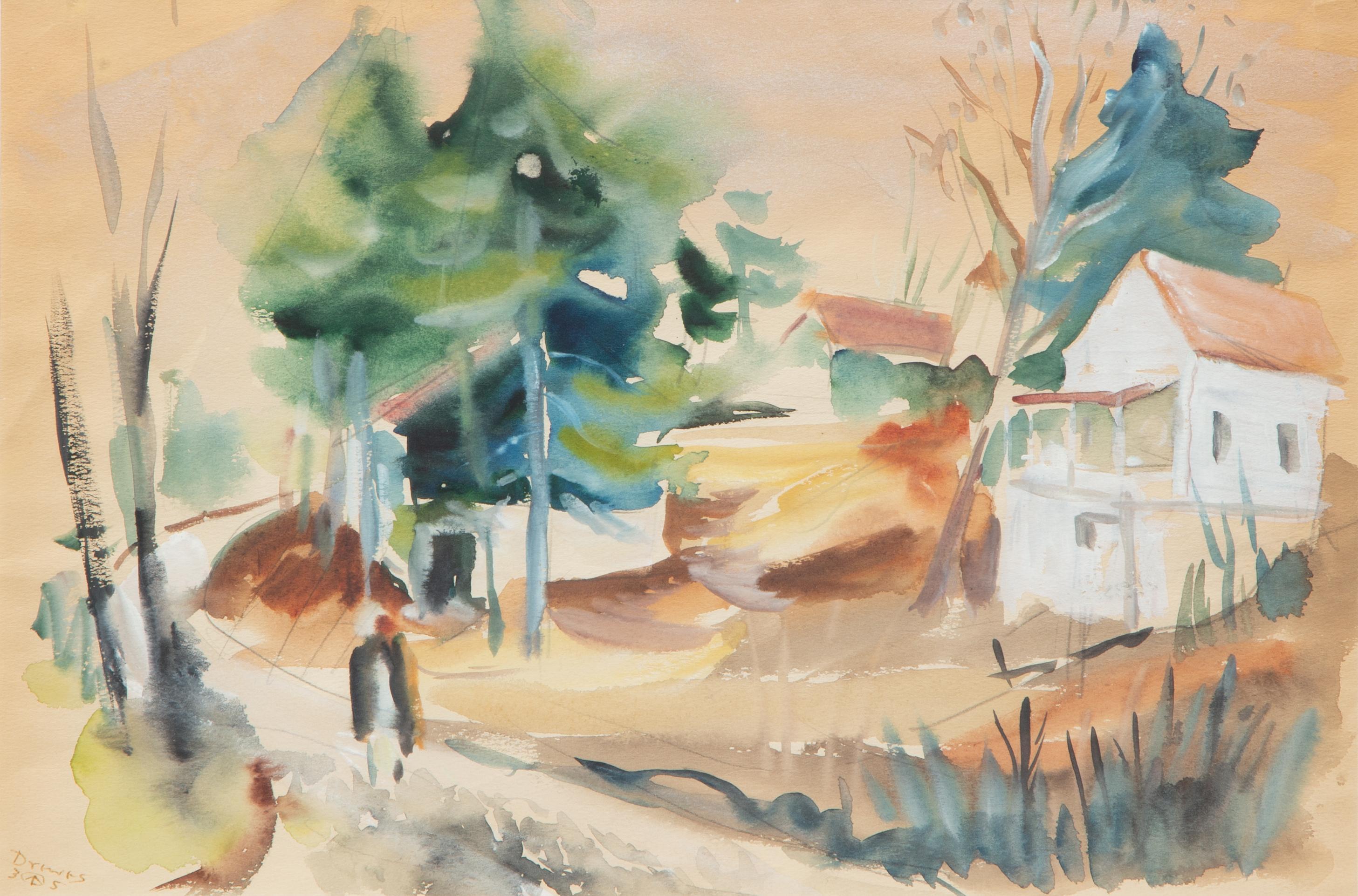 Appraisal: WERNER DREWES 'COUNTRY HOMES' WATERCOLOR Werner Drewes German-American - Country