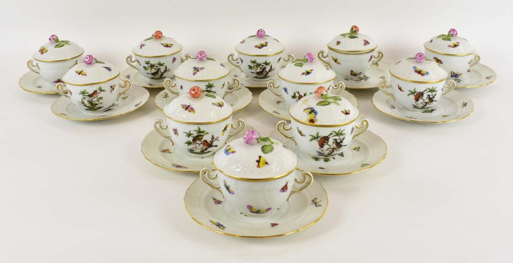 Appraisal: TWELVE HEREND ROTHCHILD BIRD BOUILLON CUPS SAUCERSThe underside marked Decorated