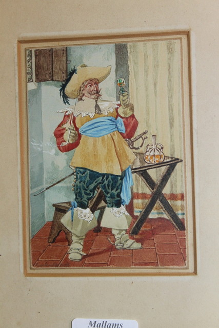 Appraisal: A watercolour study of a Cavalier holding a glass indistinctly