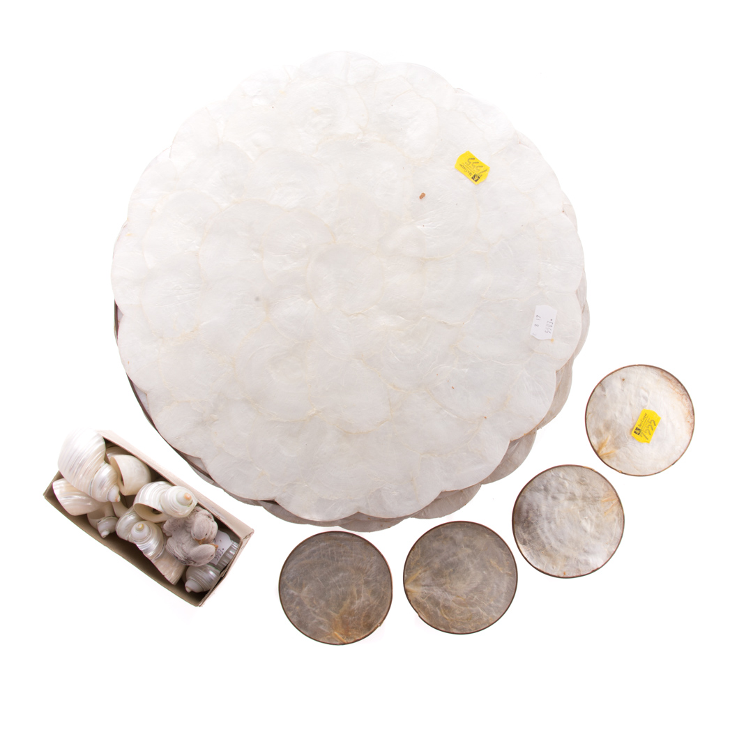 Appraisal: Assorted decorative items including mother-of-pearl place mats coasters shell-form napkin