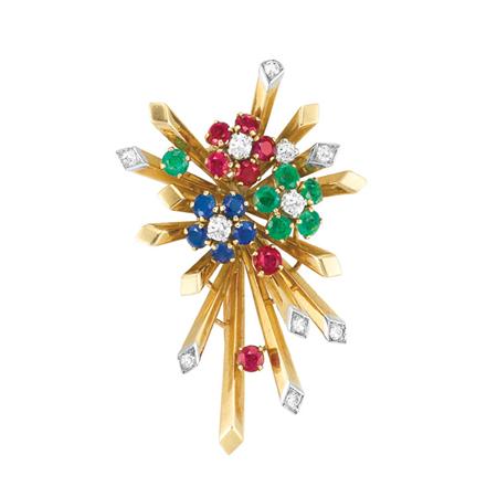 Appraisal: Gold Colored Stone and Diamond Clip-Brooch Mauboussin Estimate -