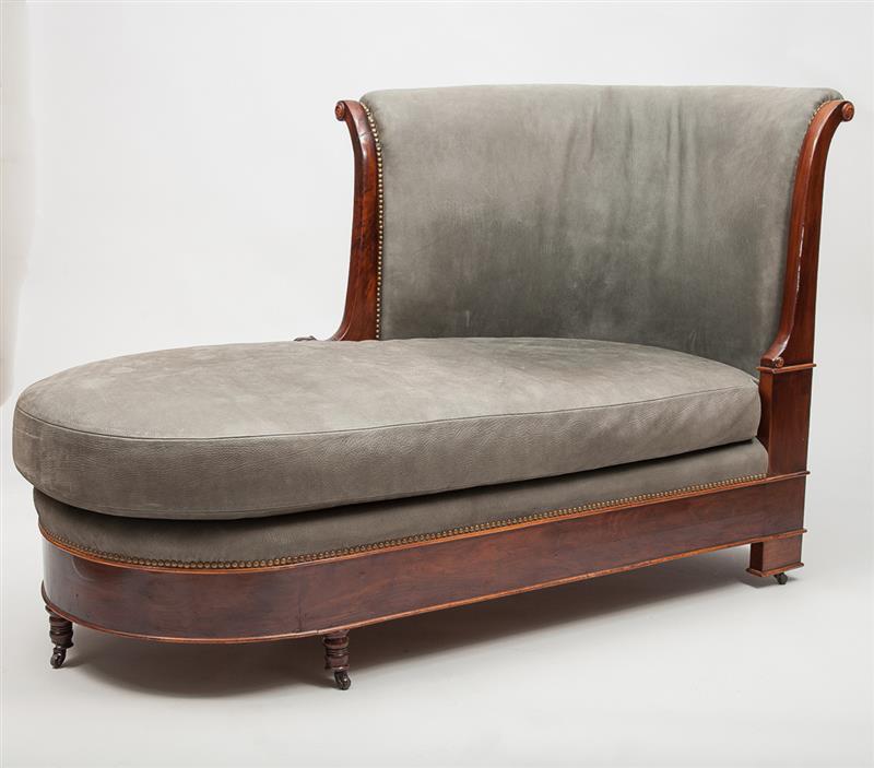 Appraisal: Continental Neoclassical Style Mahogany Corner Chaise Lounge Upholstered in nailed