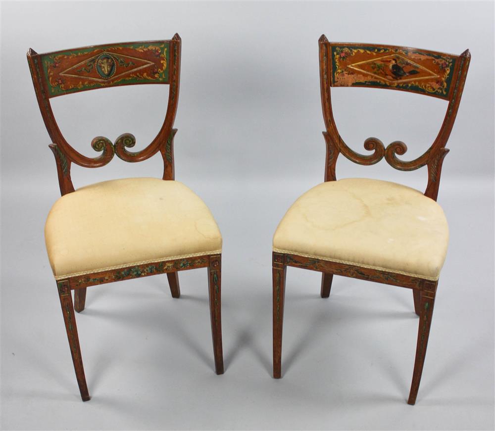 Appraisal: PAIR OF CONTINENTAL PAINT DECORATED HALL CHAIRS TH CENTURY each