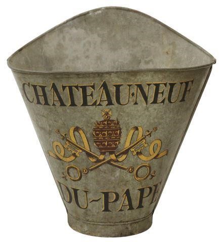 Appraisal: French paint decorated galvanized metal grape picker's hotte hod early