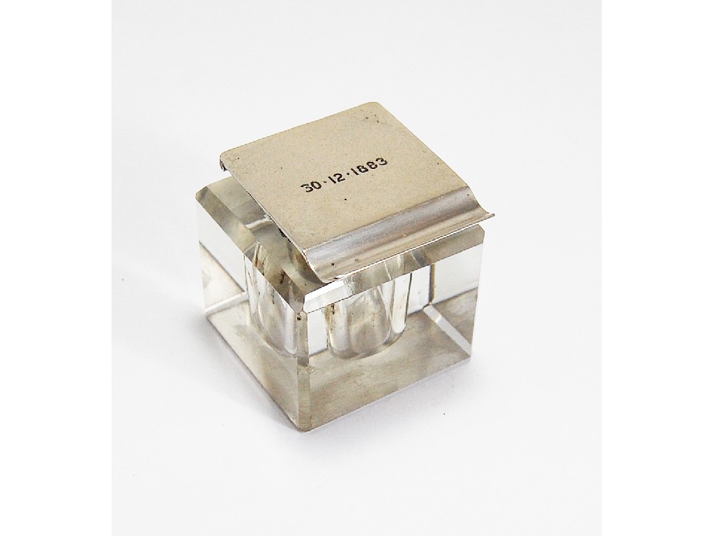 Appraisal: Victorian plain square cut inkwell having silver rim and square