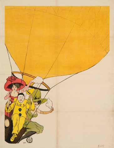 Appraisal: ANONYMOUS WOMEN AND PIERROT IN BALLOON x inches x cm