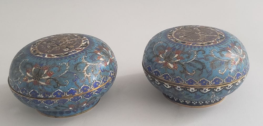 Appraisal: Two Antique Cloisonne Covered Bowls Two Antique Cloisonne Covered Bowls