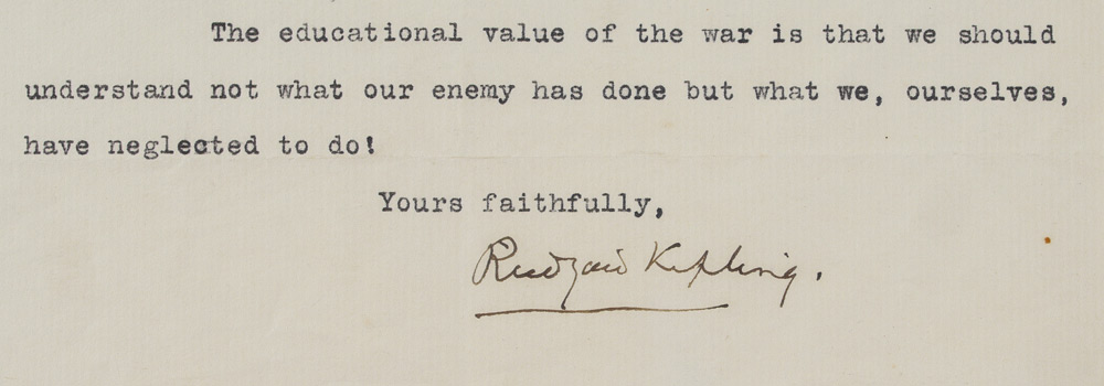 Appraisal: KIPLING Rudyard English - Typed signed correspondence letter dated with