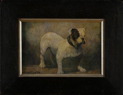 Appraisal: BULLDOG Oil on canvas relined x in signed