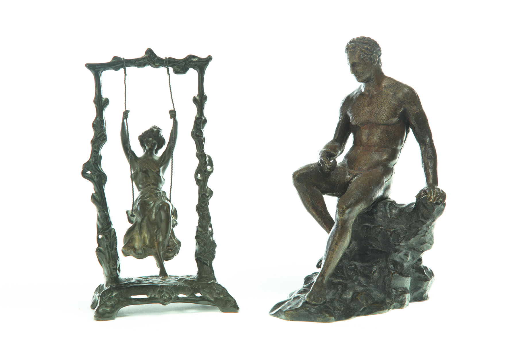 Appraisal: TWO BRONZE STATUES American or European th century Woman on