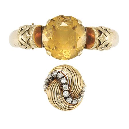 Appraisal: Gold and Citrine Bangle Bracelet and Gold and Diamond Ring