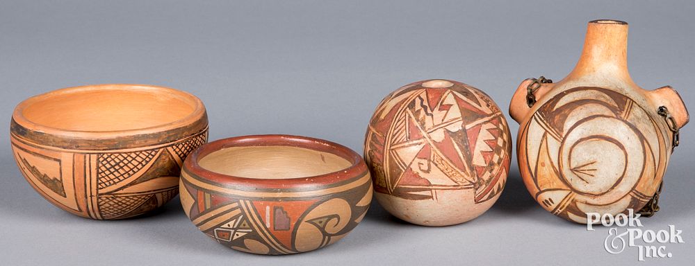 Appraisal: Four pieces of Hopi Indian pottery Four pieces of Hopi