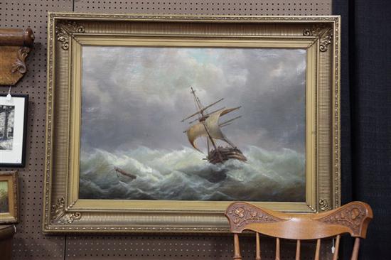 Appraisal: OIL ON CANVAS PAINTING OF A SHIP Depicting a large